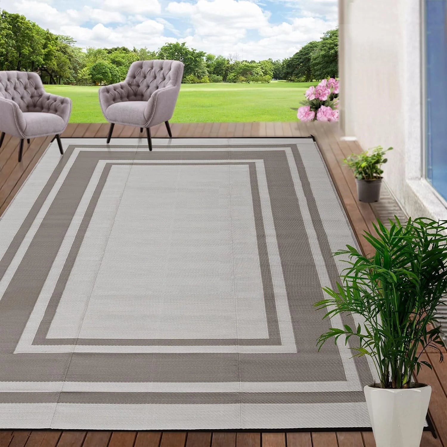 Discount RURALITY Outdoor Rugs 8"x10" Waterproof for Patios Clearance, Plastic Straw Mats for RV