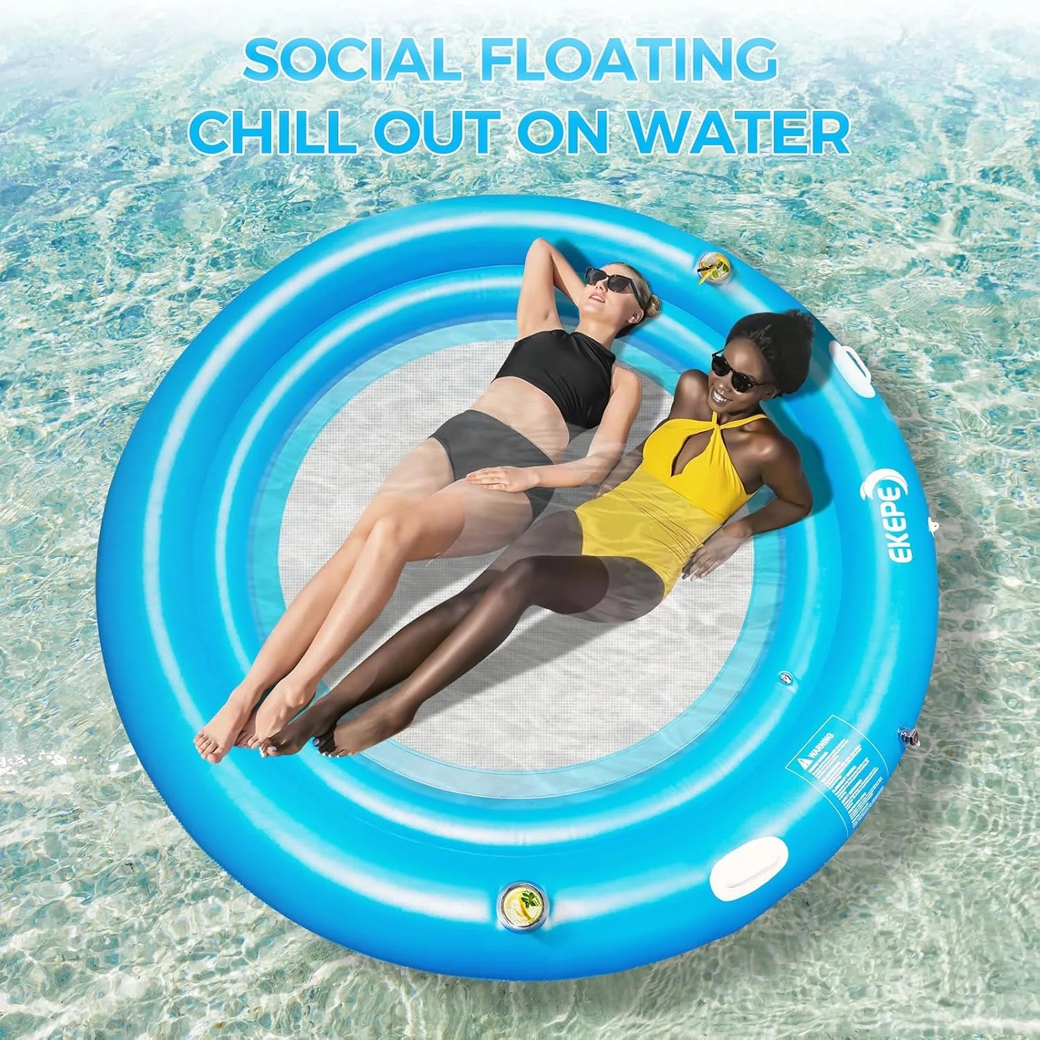 Lumi Discount Round Inflatable Water Hammock, 7ft Heavy Duty Tanning Pool Lounger Sunchill Float Ring - Image 6