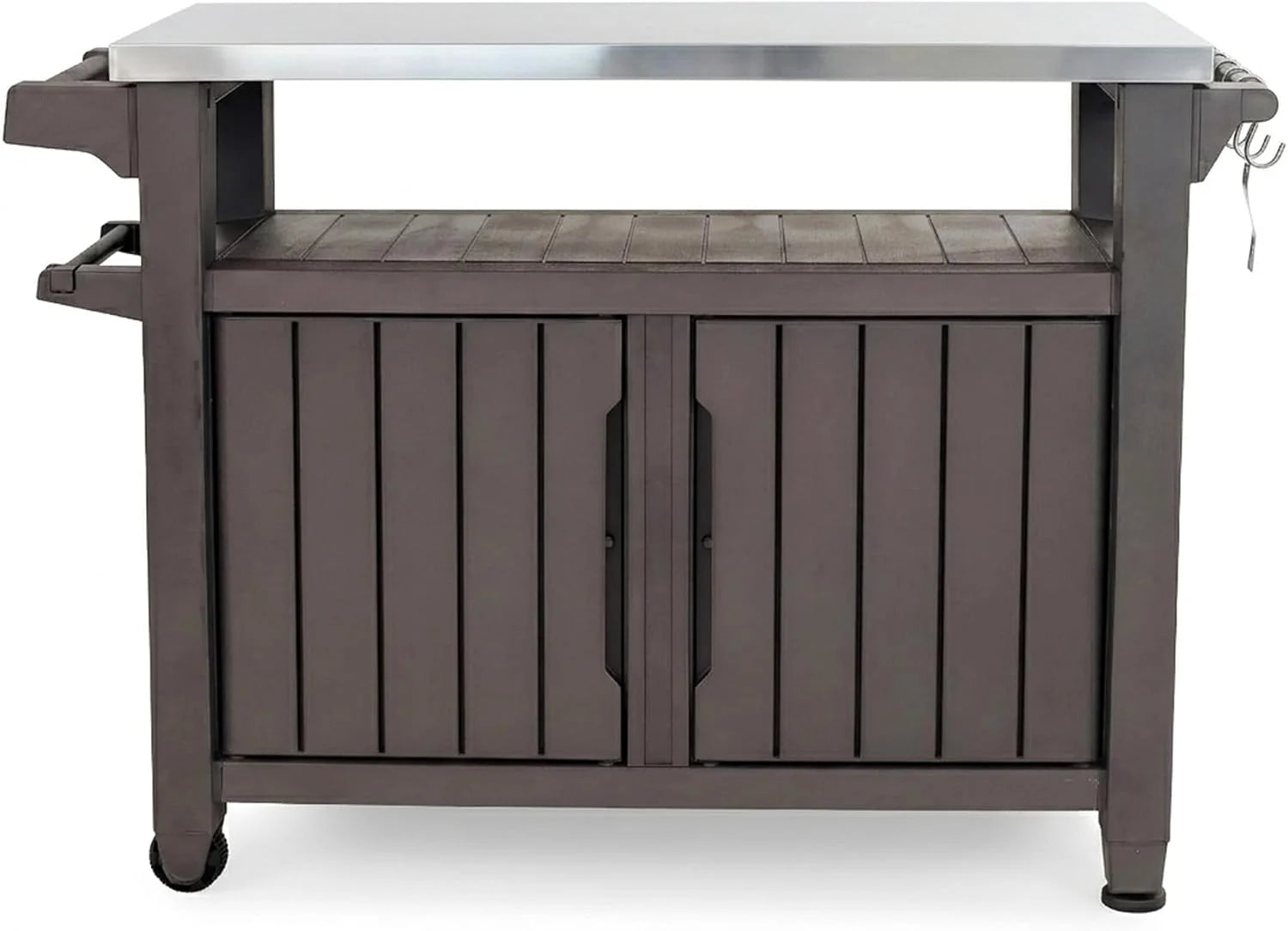 Lumi Discount Keter Unity XL Outdoor Entertainment Cart with Wood鈥慙ook Finish, 78鈥慓allon Patio Storage Cabinet, Food Prep Station - Image 2