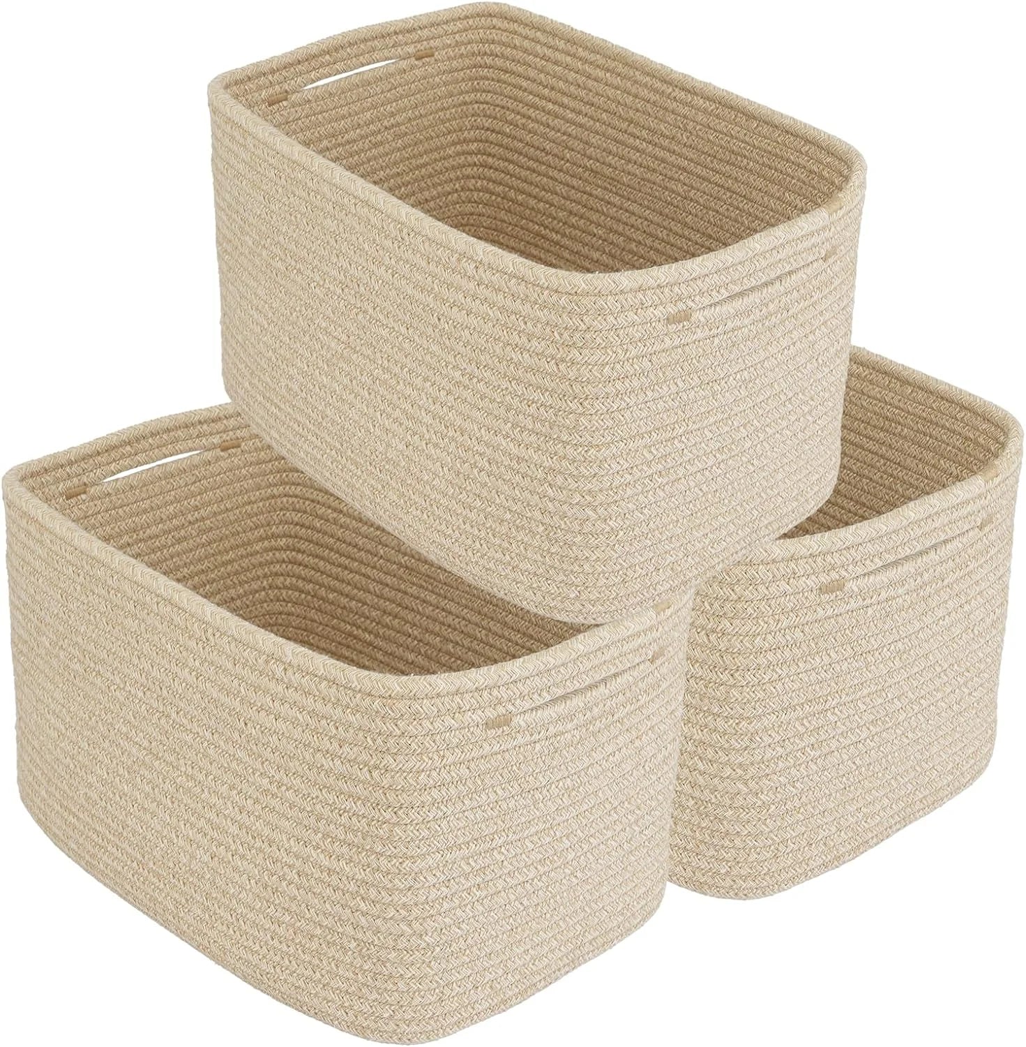 Discount Cotton Rope Storage Baskets 15x10x9.3 3 Pack White, Decorative rectangular storage baskets for shelves - Image 11