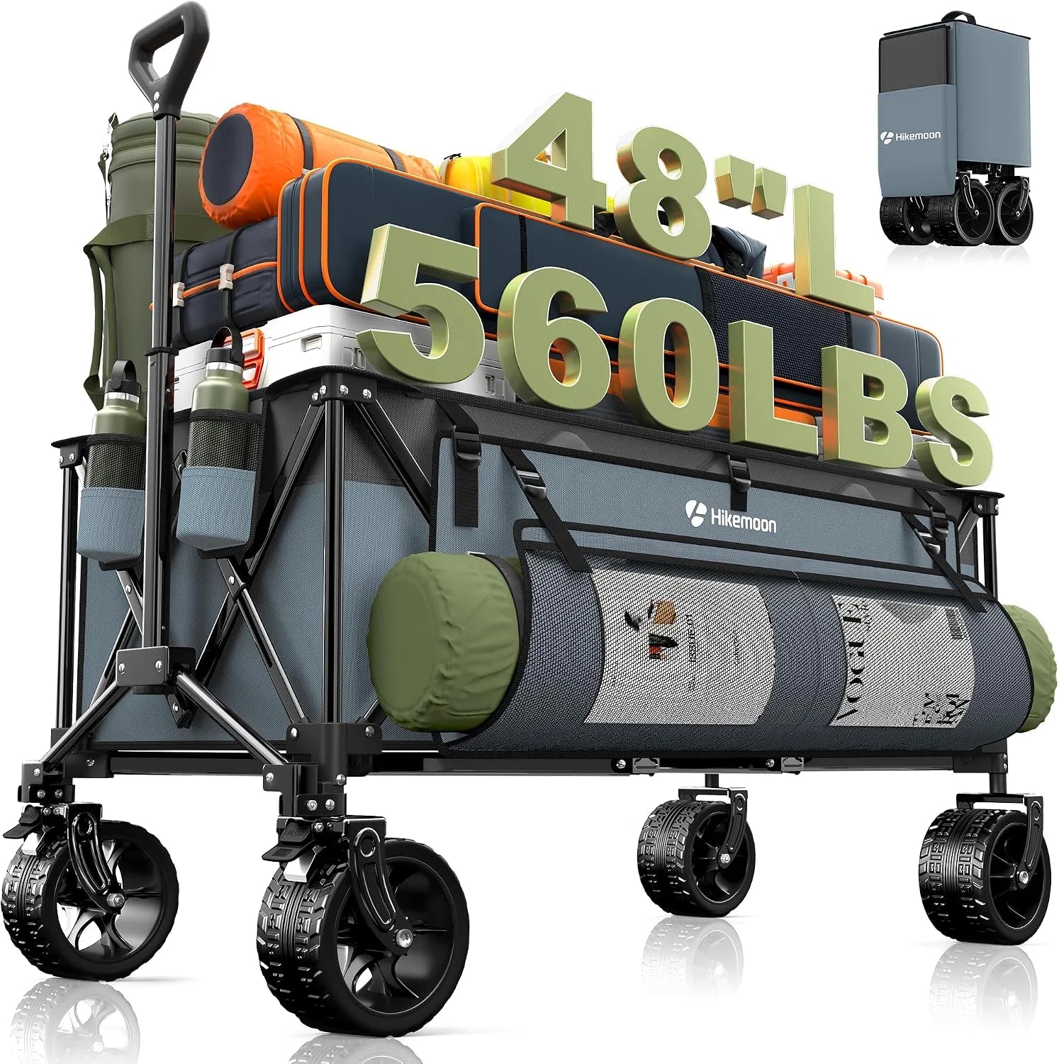 Lumi Discount HIKEMOON 48" Extra Large Collapsible Wagon with Big Wheels, 300L Black, 560LBS Heavy Duty - Image 11