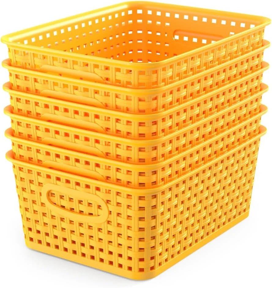 Discount Organizer Baskets, Grey 6-Pack Plastic Woven Baskets, 10.1 x 7.55 x 4.1