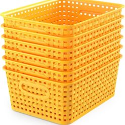 Discount Woven Plastic Storage Baskets, 6 Pack White Weave Bins Organizer, 10.1 x 7.55 x 4.1