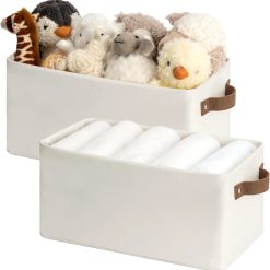 Alternative view of Discount StorageWorks Fabric Narrow Storage Bins, Khaki and Beige Stripes, 2-Pack, With Metal Frame, Sturdy Structure