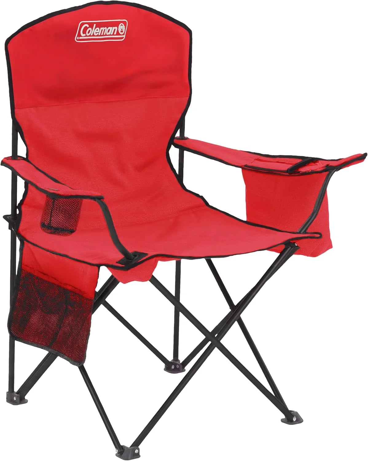 Lumi Discount Coleman Portable Camping Chair with 4-Can Cooler, Cushioned Seat & Back with Side Pockets & Cup Holder