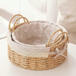 Discount Small Wicker Woven Storage Baskets for Organizng with Liners, Set of 3, Braided Paper Rope, Decorative Cute