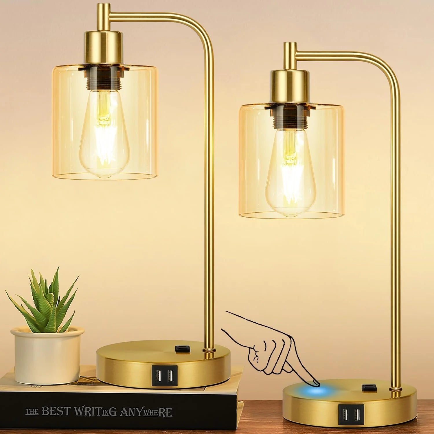 Discount Set of 2 Industrial Touch Control Table Lamps with USB C+A Ports and AC Outlet, Dimmable, Bulb Included - Image 11