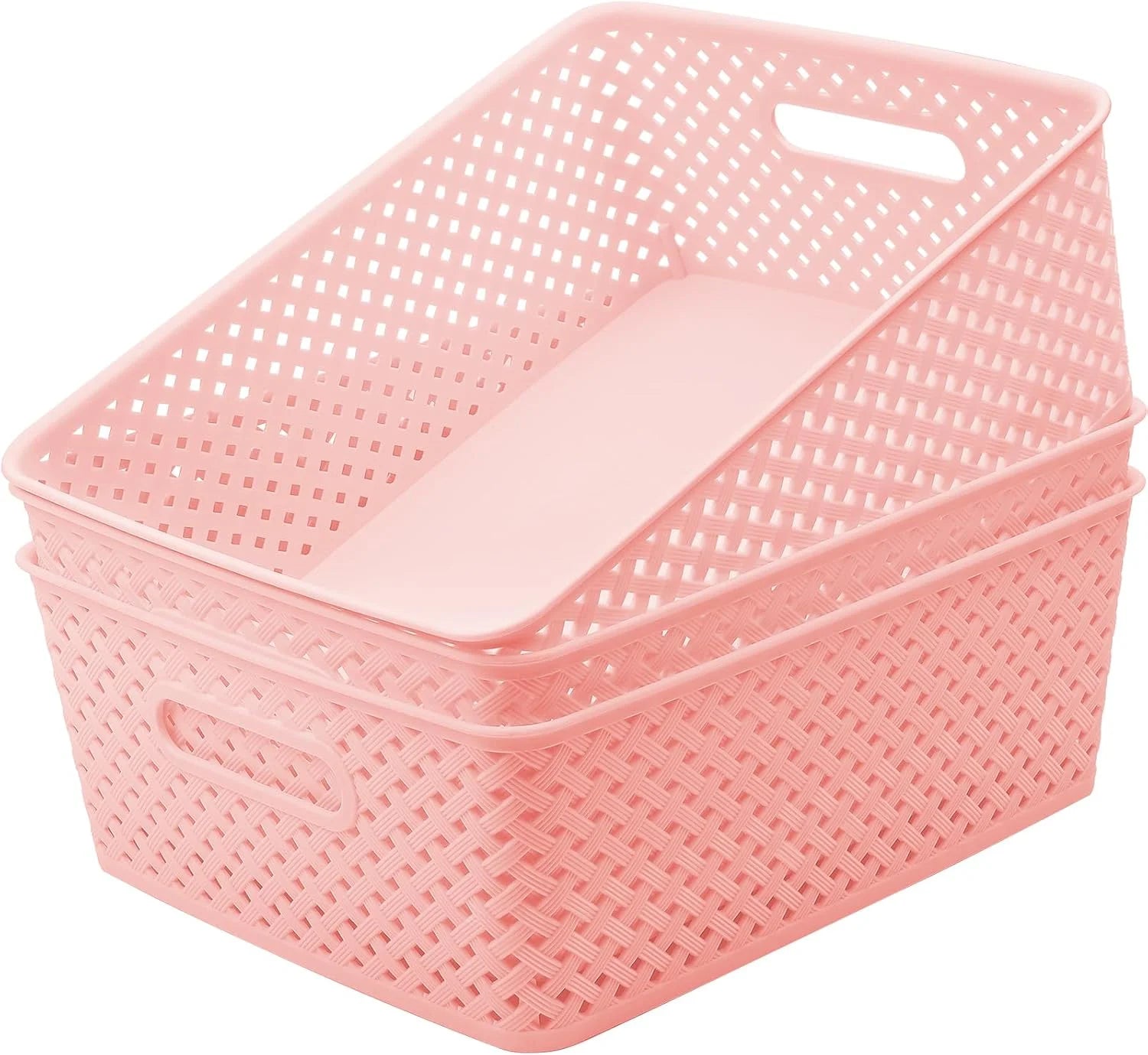 Discount 3 Pack Plastic Storage Baskets, Large, White, Durable Woven Plastic with Built-In Handles - Image 10