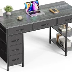 Lumi Discount Huuger Computer Desk with 6 Drawers, Office Desk with Shelves, 47inch