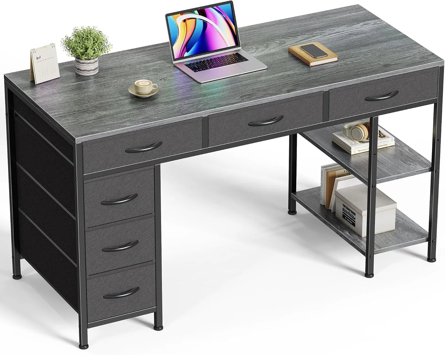 Lumi Discount Huuger Computer Desk with 6 Drawers, Office Desk with Shelves, 47inch