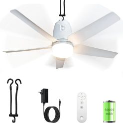 Lumi Discount Outdoor Ceiling Fan Light 31.5" 40000mAh Large Portable Ceiling Fan With Remote and Hanging Hook, 4 Wind Speeds