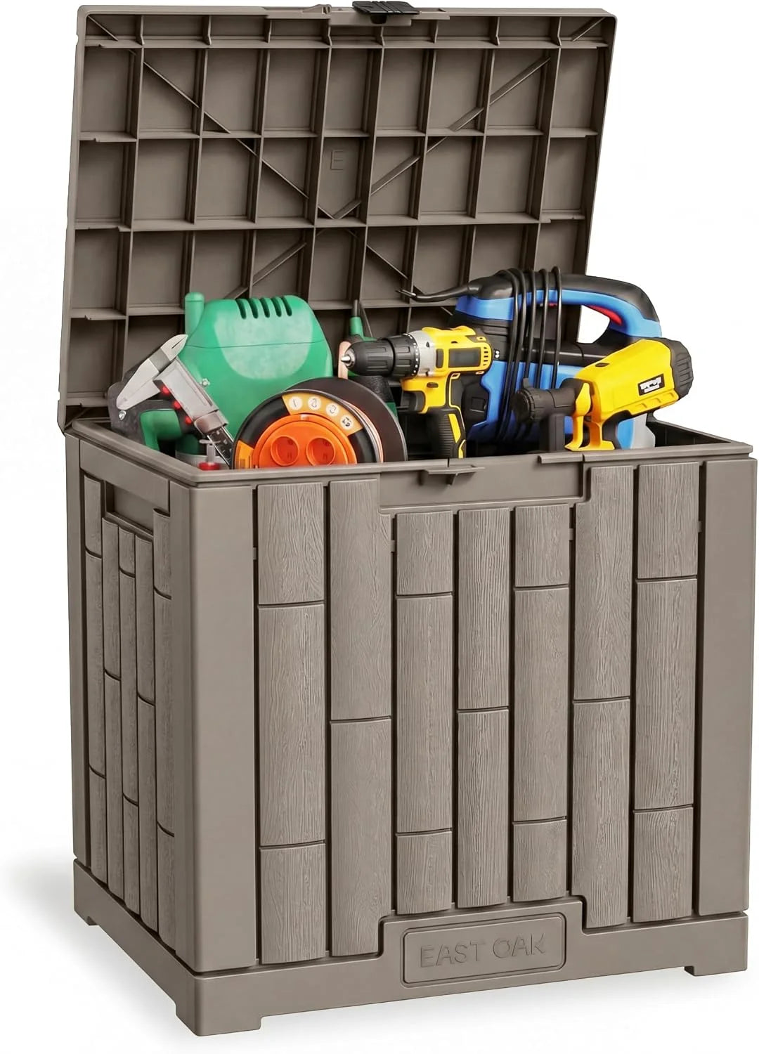 Lumi Discount OAK Outdoor Storage Box, 31 Gallon Deck Box Indoor and Outdoor Use, Waterproof Resin Storage Bin for Package Delivery