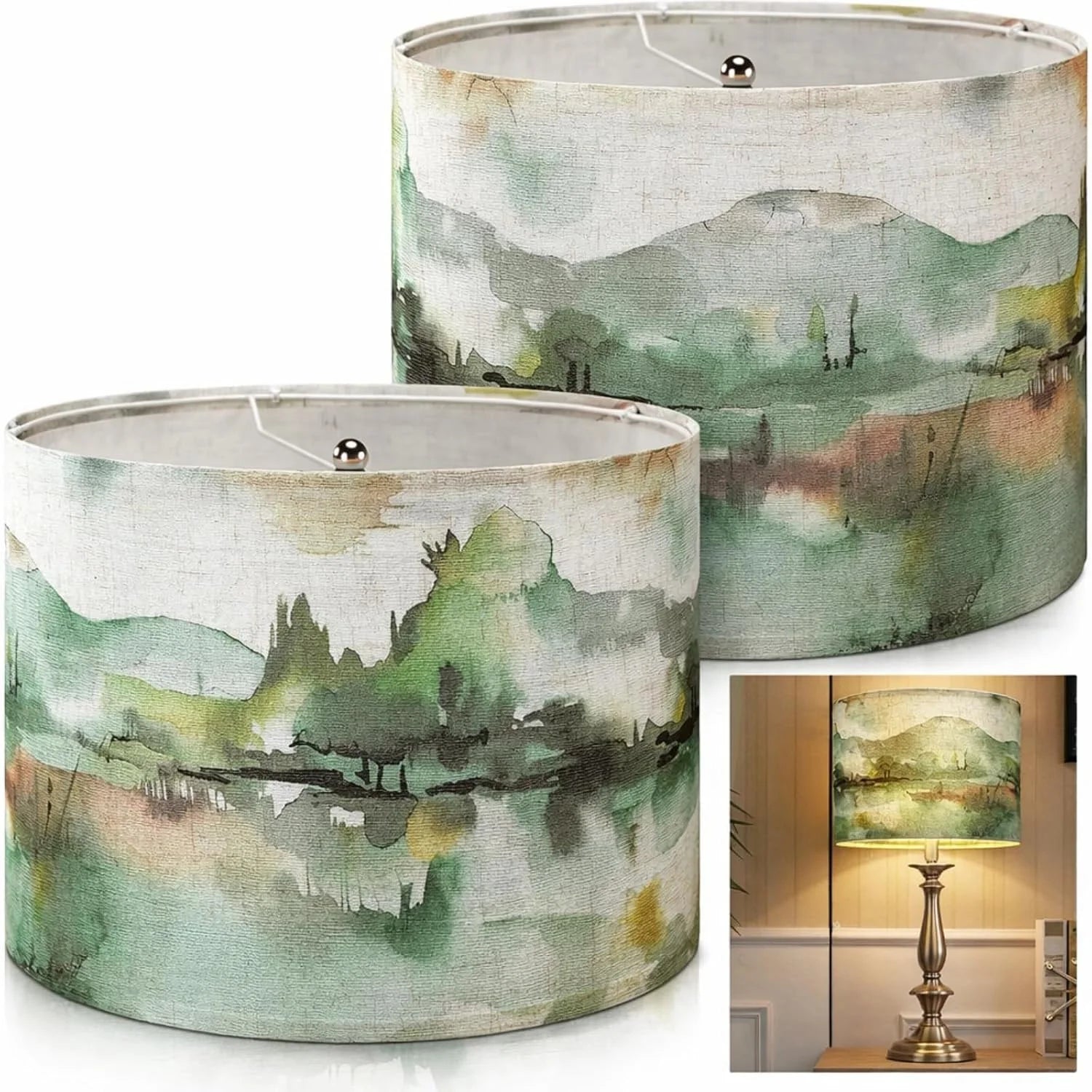 Discount 2 Pack Chinoiserie Drum Lamp Shade 13 x 13 x 10 Inch Cream Linen Lampshade with Exquisite Bird Floral Lining - Image 3