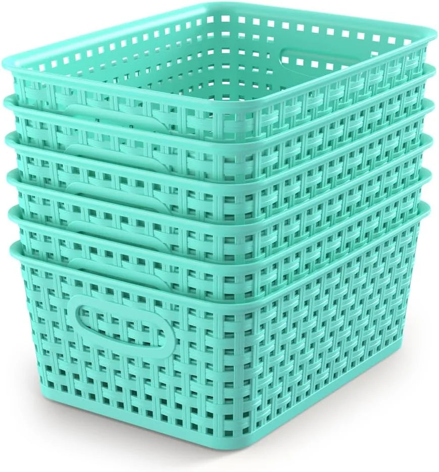 Discount Organizer Baskets, Grey 6-Pack Plastic Woven Baskets, 10.1 x 7.55 x 4.1 - Image 2
