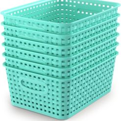 Alternative view of Discount Woven Plastic Storage Baskets, 6 Pack White Weave Bins Organizer, 10.1 x 7.55 x 4.1