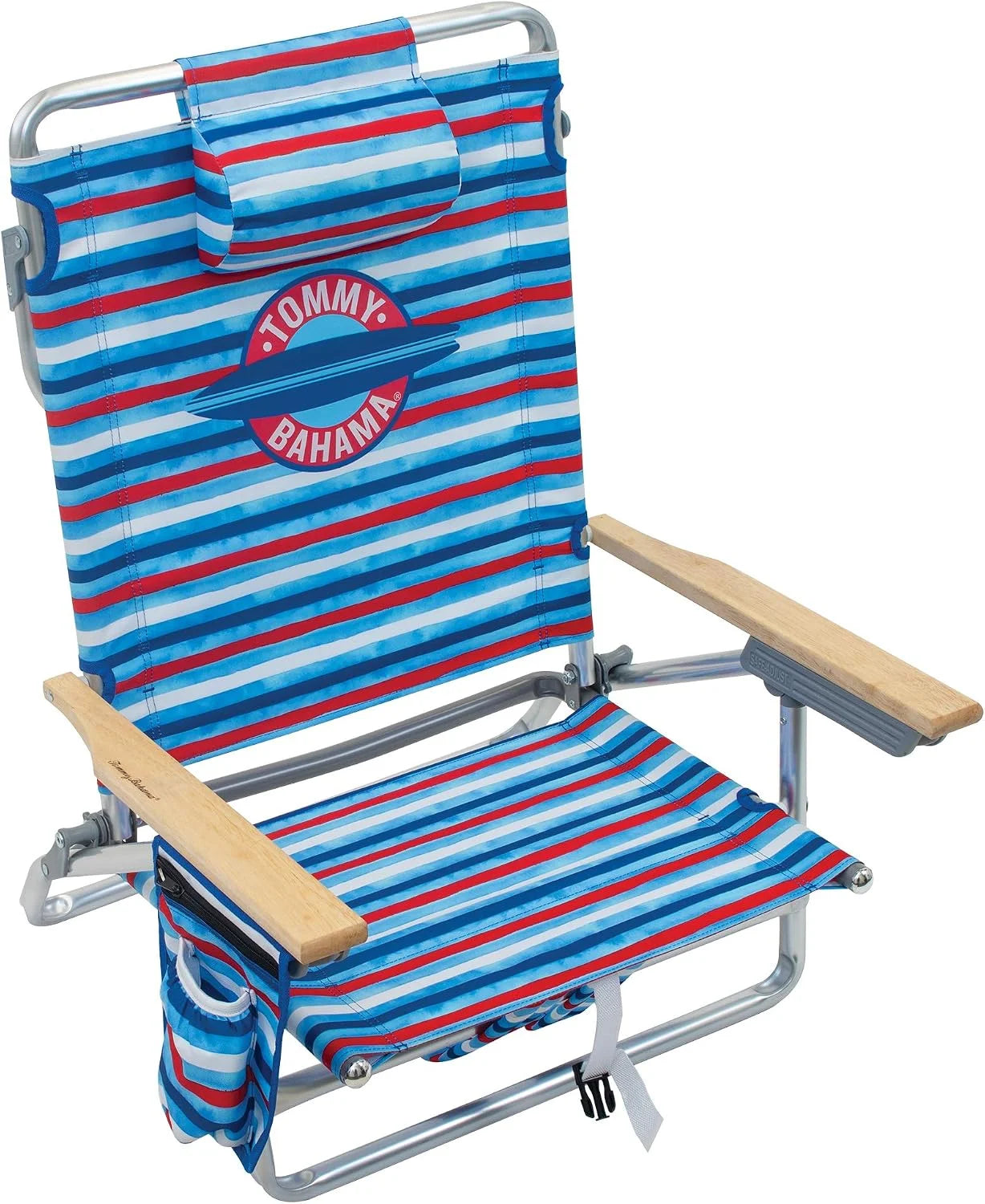 Lumi Discount Bahama 5-Position Classic Lay Flat Folding Backpack Beach Chair, Polyester, Navy - Image 2