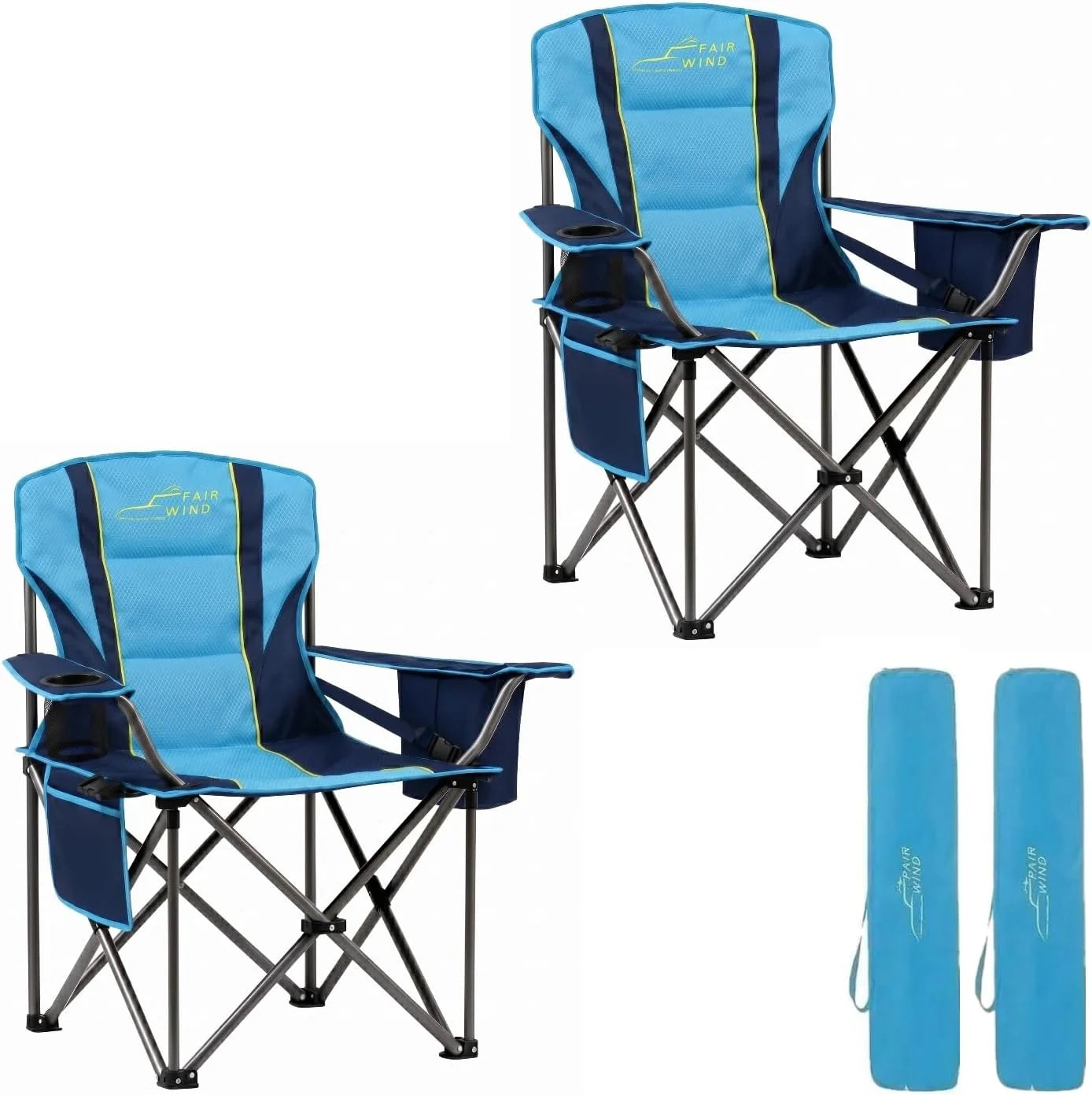Lumi Discount FAIR WIND 2 Pack Fully Padded Oversized Camping Chair Heavy Duty Lawn Chair Set with Adjustable Lumbar Support - Image 6