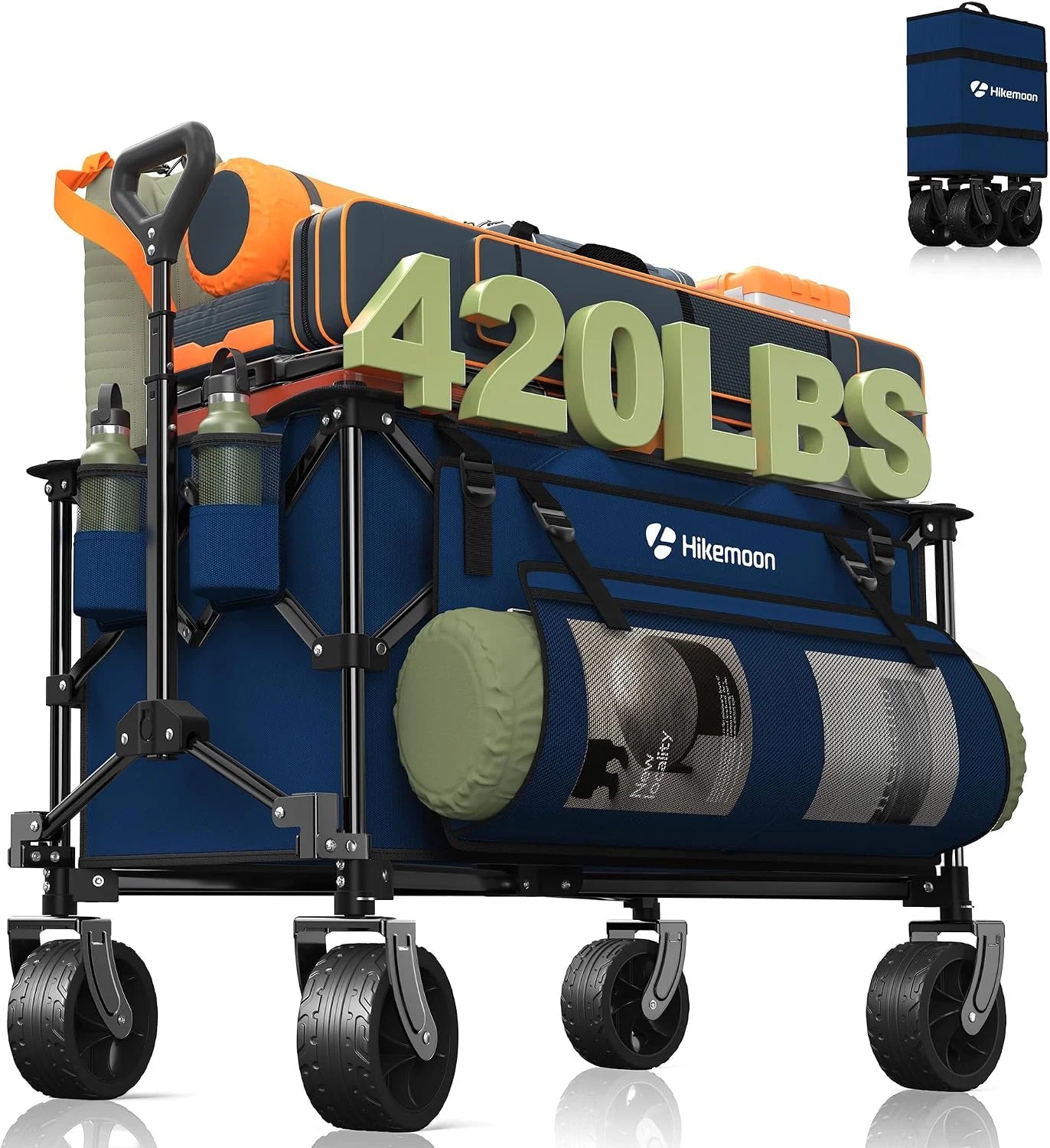 Discount 150L Collapsible Wagon Compact with Big Wheels, 420LBS Black - Image 4