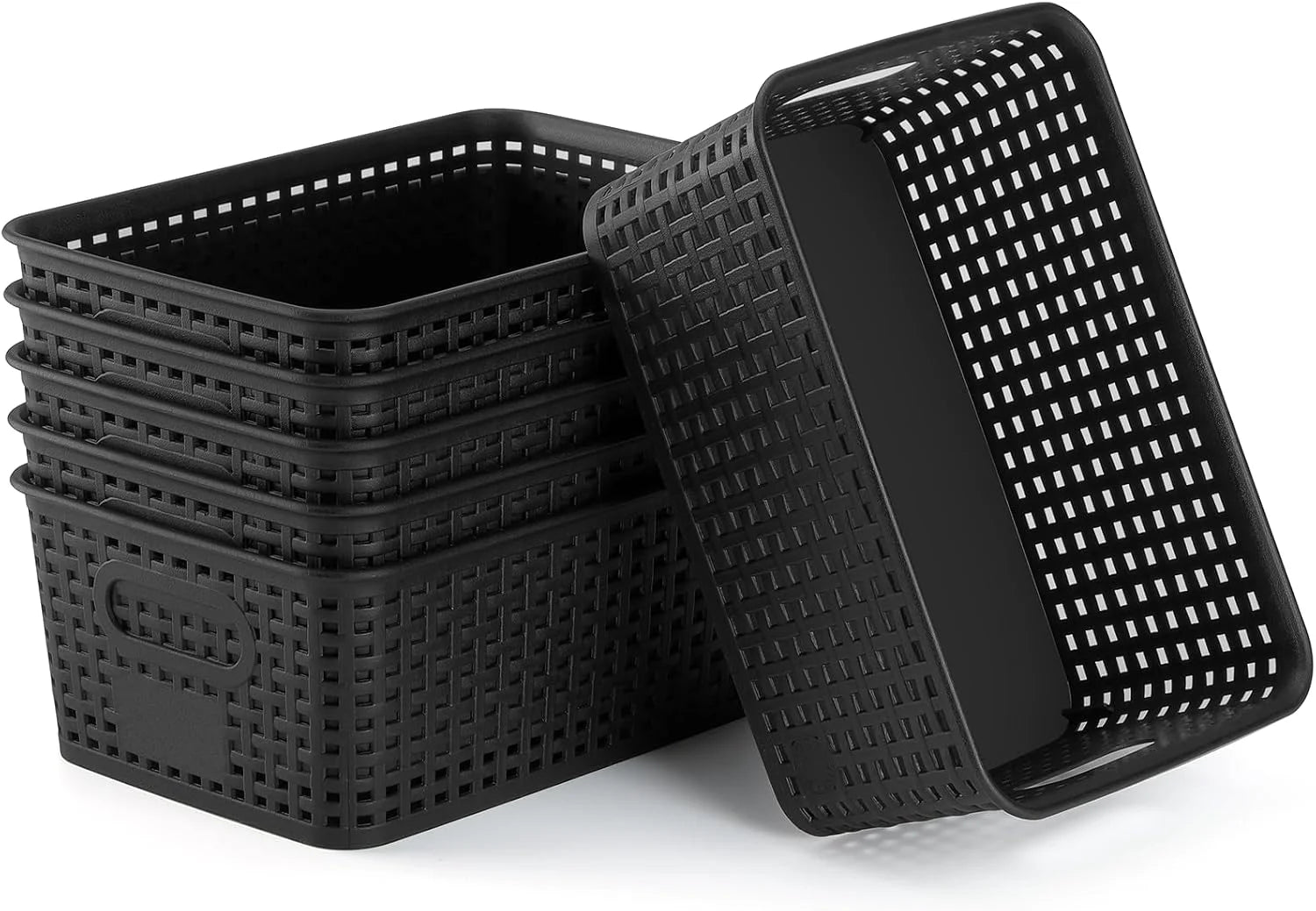 Discount Plastic Storage Baskets 6 Pack Sturdy Storage Organizer Basket Woven Plastic Storage Bins - Image 3