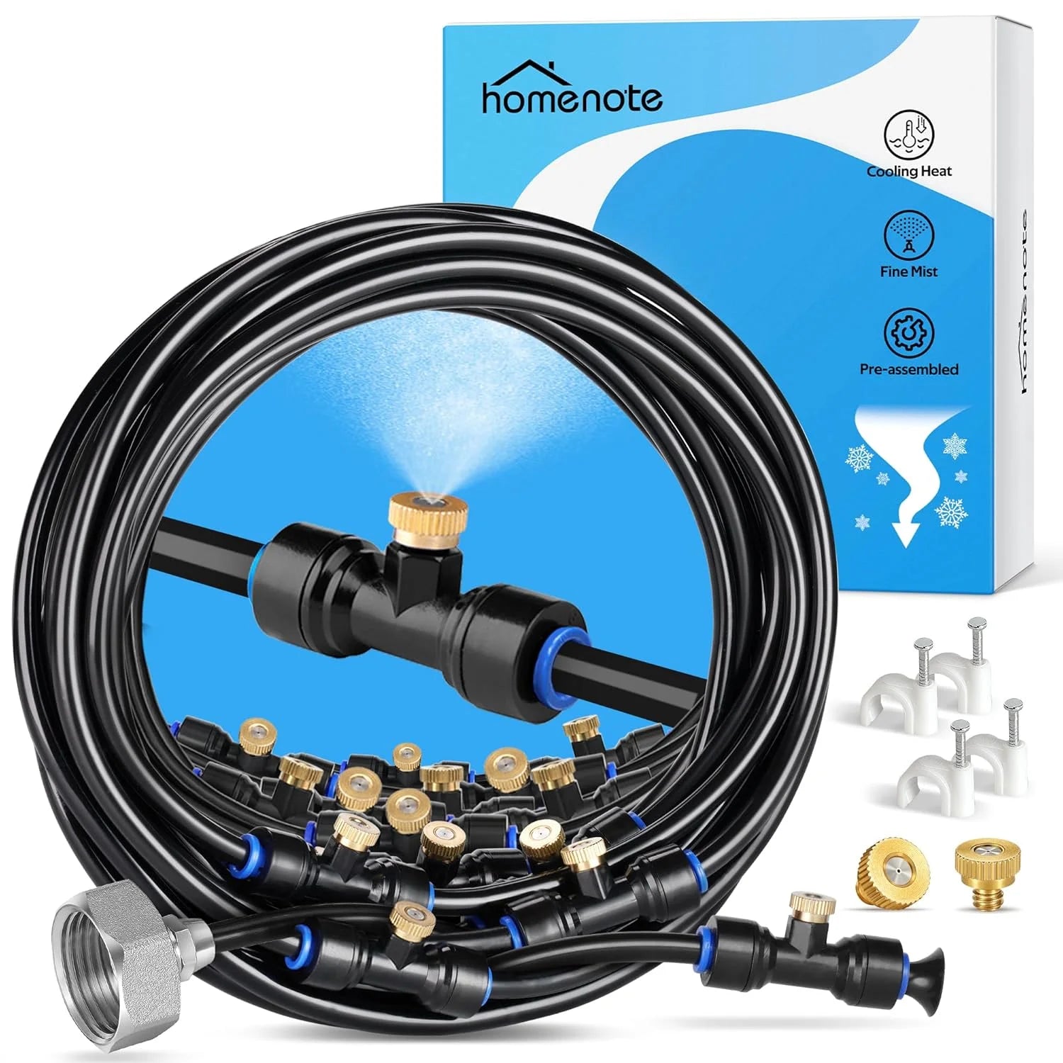 Discount homenote Misting Cooling System 75FT(23M) Pre-Assembled Kit with 28 Brass Nozzles & 3/4 Brass Adapter