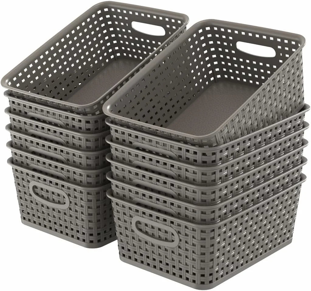 Discount Organizer Baskets, Grey 6-Pack Plastic Woven Baskets, 10.1 x 7.55 x 4.1 - Image 13