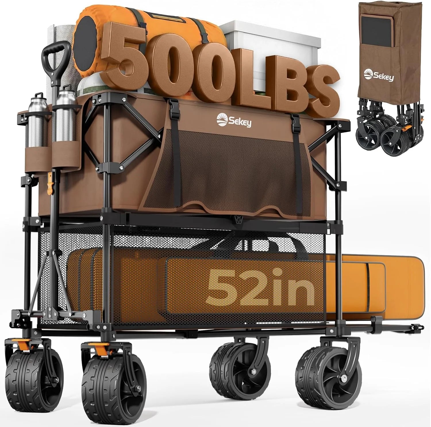 Discount Sekey Double Decker Wagon, 500LBS Heavy Duty Collapsible Utility Cart with 400L Capacity & Extended Lower Shelf - Image 7