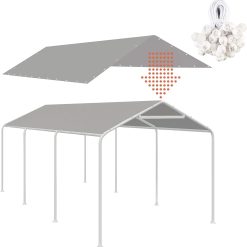 Discount 10 x 20 Ft Carport Replacement Canopy Cover Garage Top Tent Shelter Tarp with Free 44 Ball Bungee Cords