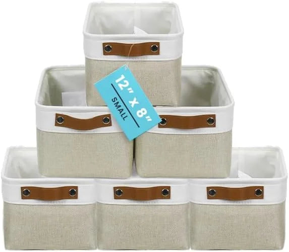 Discount Baskets 3 Pack, Fabric Bins for Shelves, Vegan leather handles - Image 20