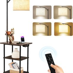 Alternative view of Discount PESRAE Floor Lamp with Table, 3-Color Temperature, 9W LED, Modern Shelves Side Table for Bedroom