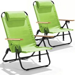 Lumi Discount Canpsky 2 Pack Premium 5-Position Reclining Camping Chair, Portable Folding Lightweight Outdoor Chair with Wooden