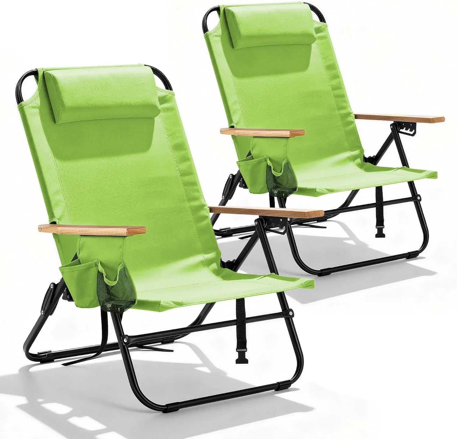 Lumi Discount Canpsky 2 Pack Premium 5-Position Reclining Camping Chair, Portable Folding Lightweight Outdoor Chair with Wooden