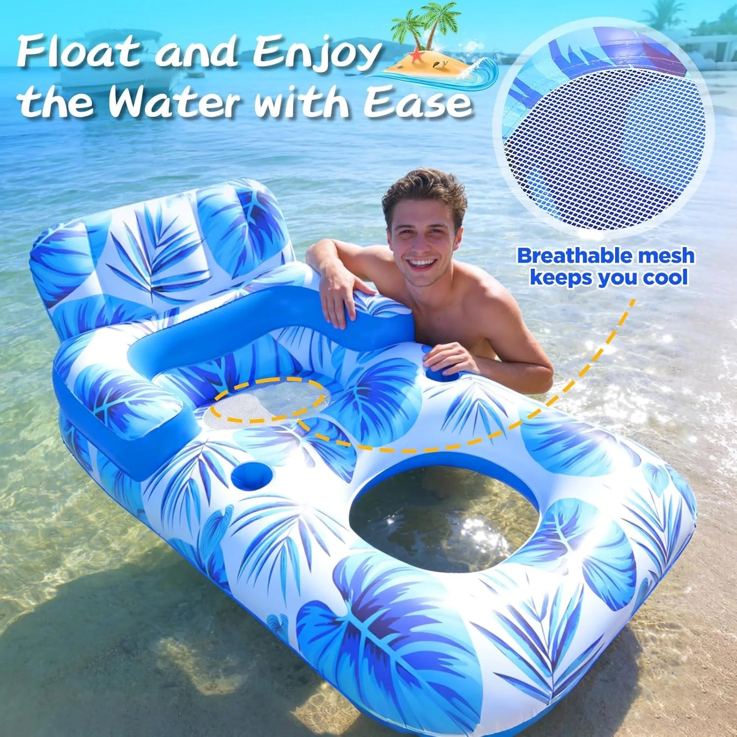 Lumi Discount Pool Floats Adult, 65 Thicken PVC Inflatable Pool Float Lounger Rafts with Cup & Phone Holder & Headrest - Image 6