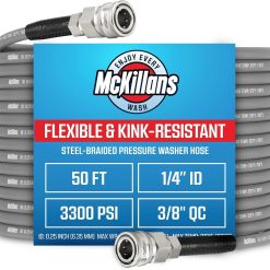 Lumi Discount QC Installed Pressure Washer Hose 50 ft, Flexible & Kink-resistant, Steel-Braided & Durable- 3/8 QC