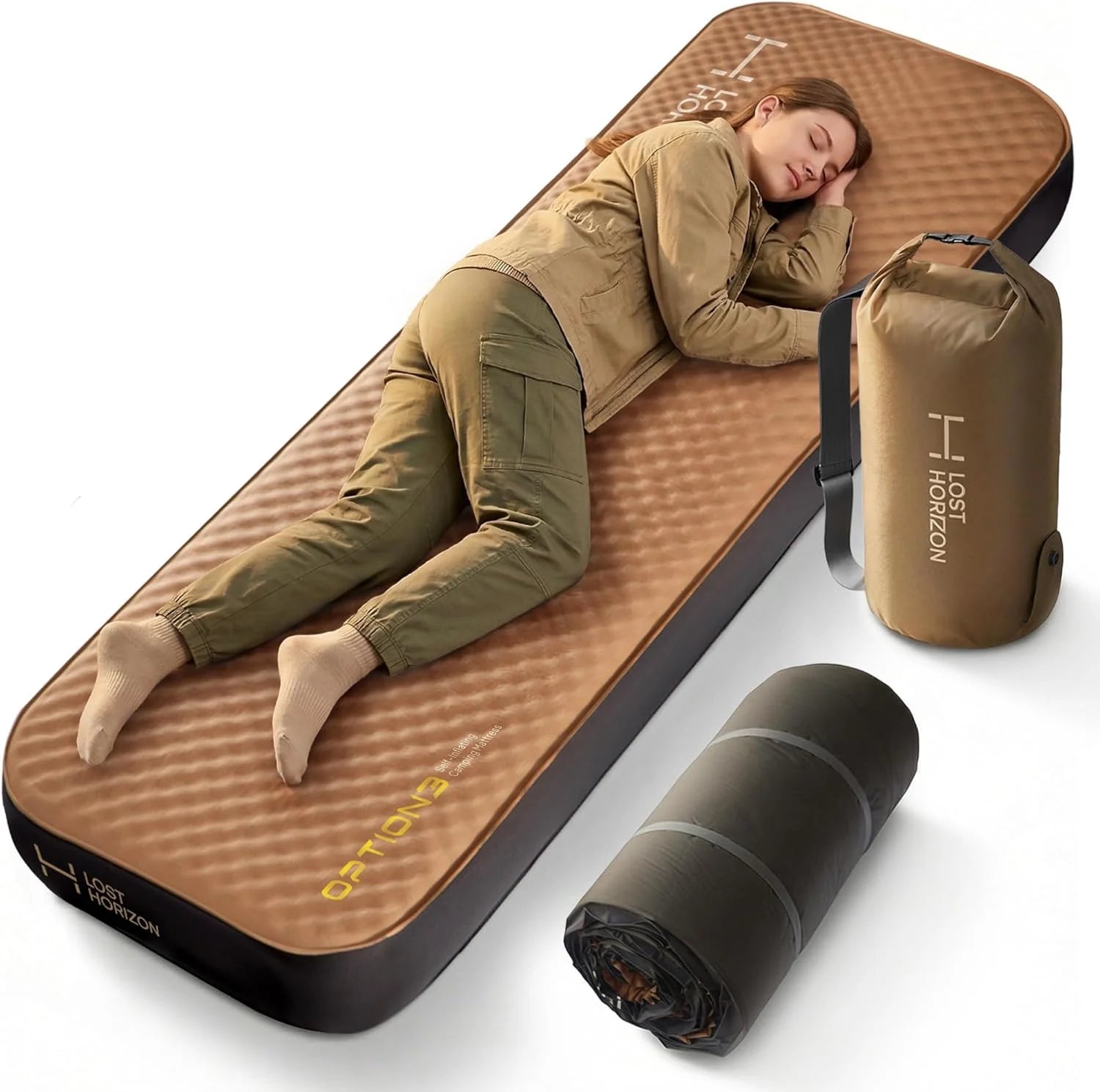 Lumi Discount Lost Horizon Air & Foam Camping Mattress, Self-Inflating Sleeping Pad, 4.5 Thick, with Pump Sack, R13 Insulation