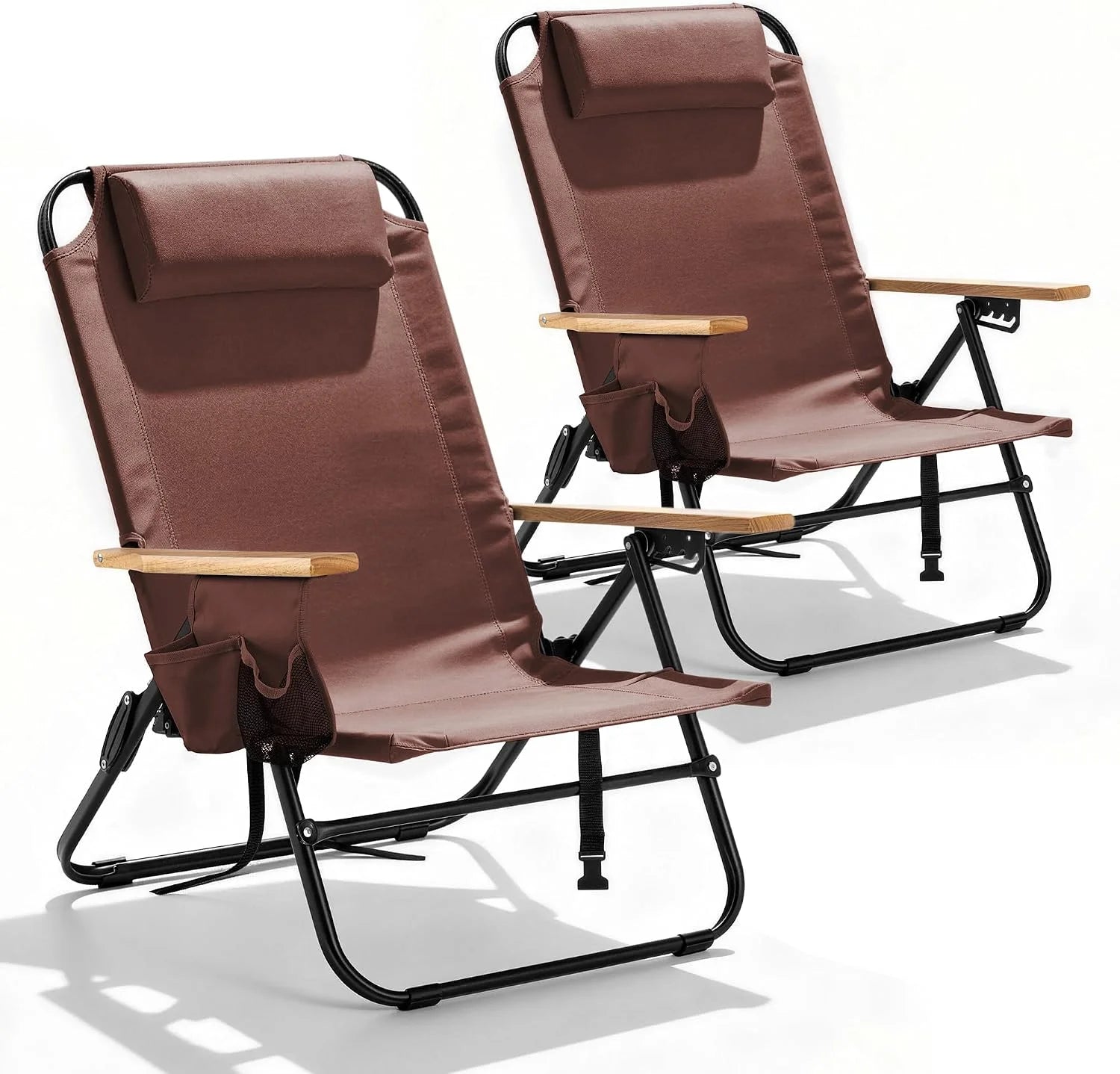 Lumi Discount Canpsky 2 Pack Premium 5-Position Reclining Camping Chair, Portable Folding Lightweight Outdoor Chair with Wooden - Image 7