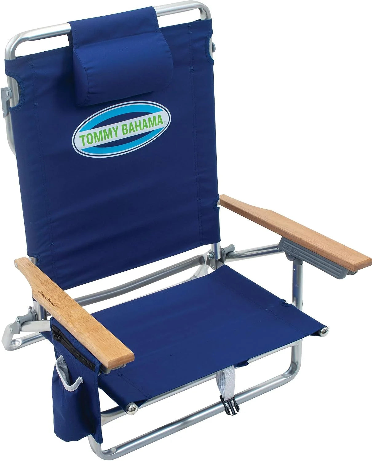 Lumi Discount Bahama 5-Position Classic Lay Flat Folding Backpack Beach Chair, Polyester, Navy - Image 4