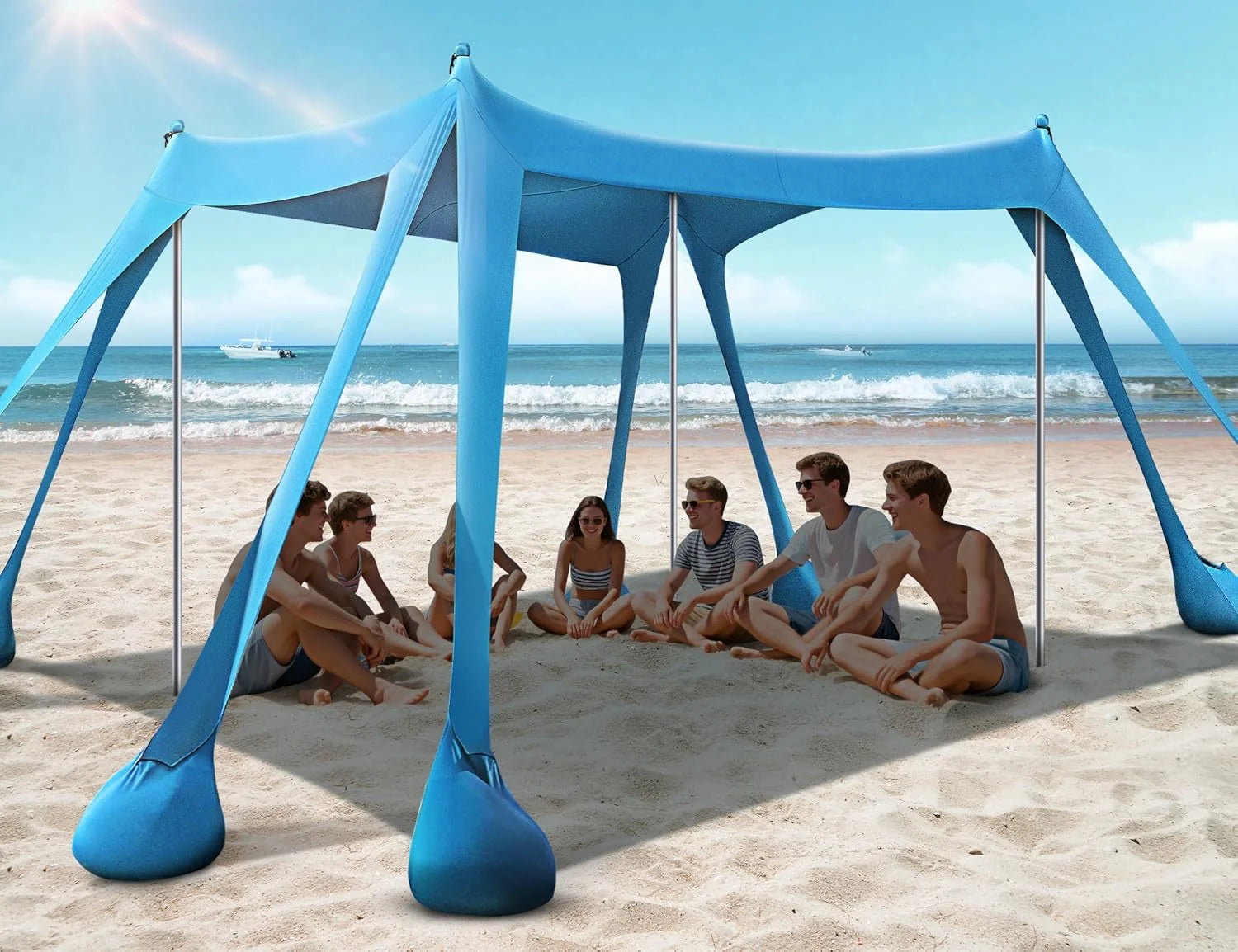 Lumi Discount Beach Tent, Beach Canopy UPF50+ UV Protection, 10x10ft Beach Shade Sun Shelter with 8 Sandbags