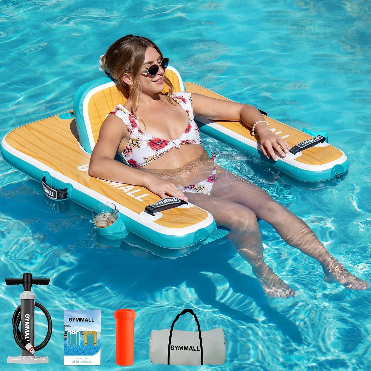 Discount Inflatable Pool Lounger Float, Tanning Pool Chair Float for Adults, 53 L*43 W/ 47 Lx39 W Sunchill Floating Chair Dock - Image 2