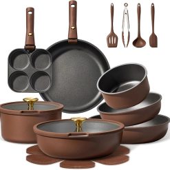 Lumi Discount CAROTE 21pcs Pots and Pans Set, Nonstick Cookware Set Detachable Handle