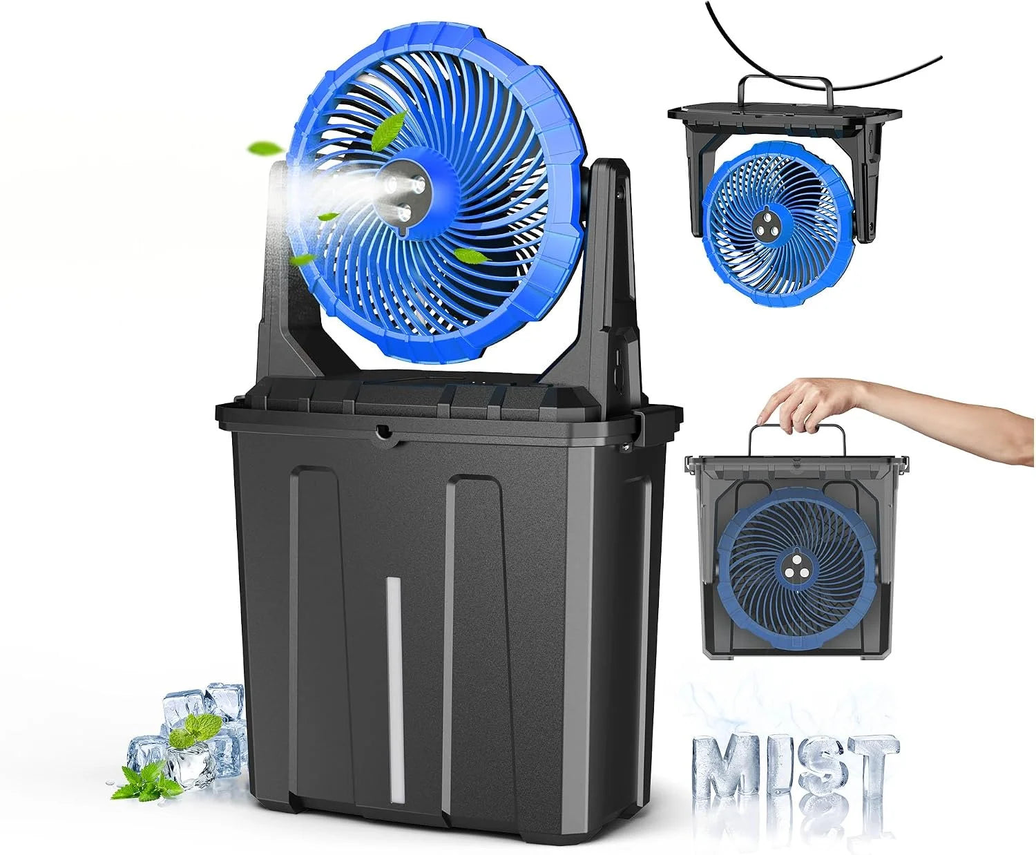 Discount 9L Bucket Portable Misting Fan for Outdoors Patios, 30000mAh Rechargeable Battery Operated Camping Fan - Image 3