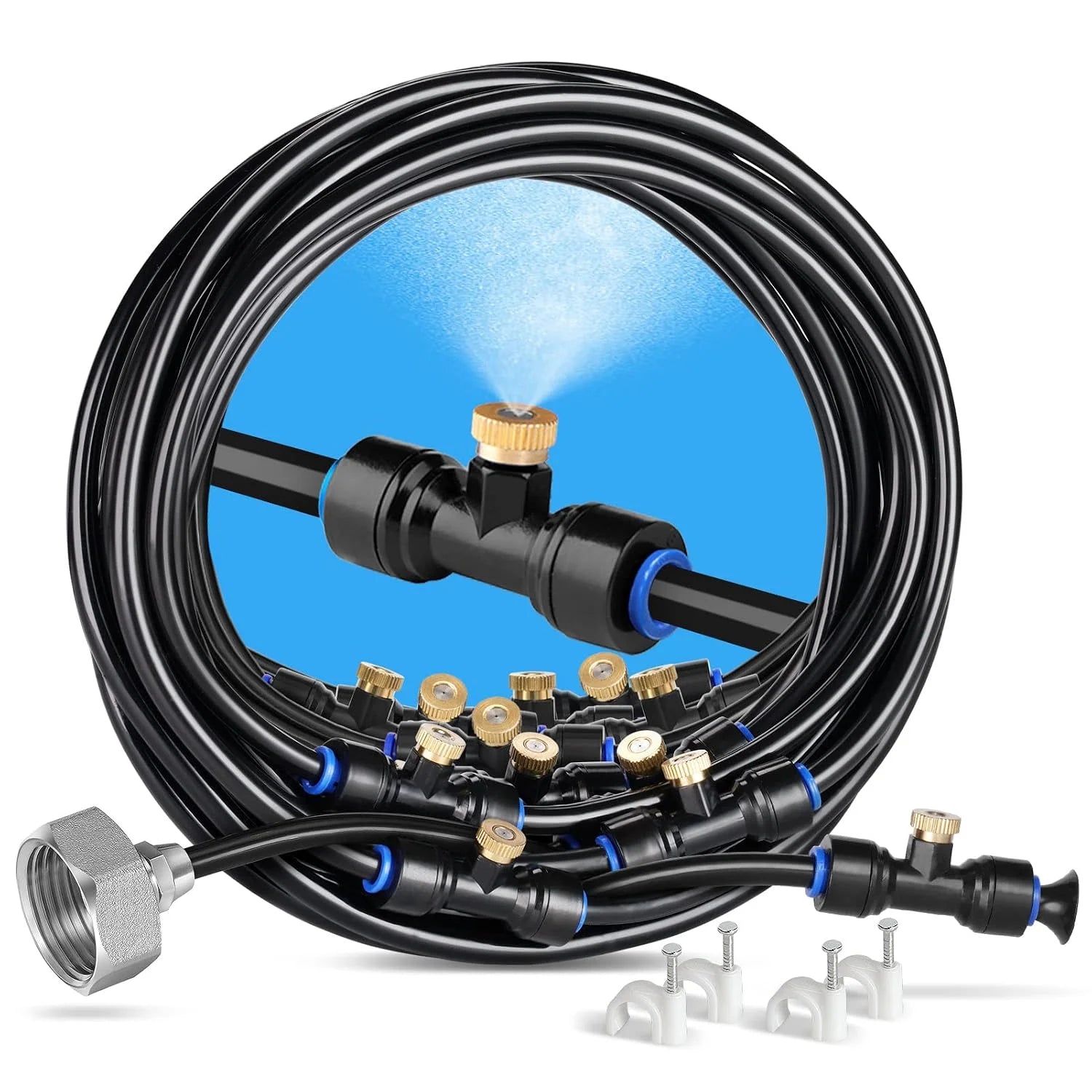 Discount homenote Misting Cooling System 75FT(23M) Pre-Assembled Kit with 28 Brass Nozzles & 3/4 Brass Adapter - Image 2