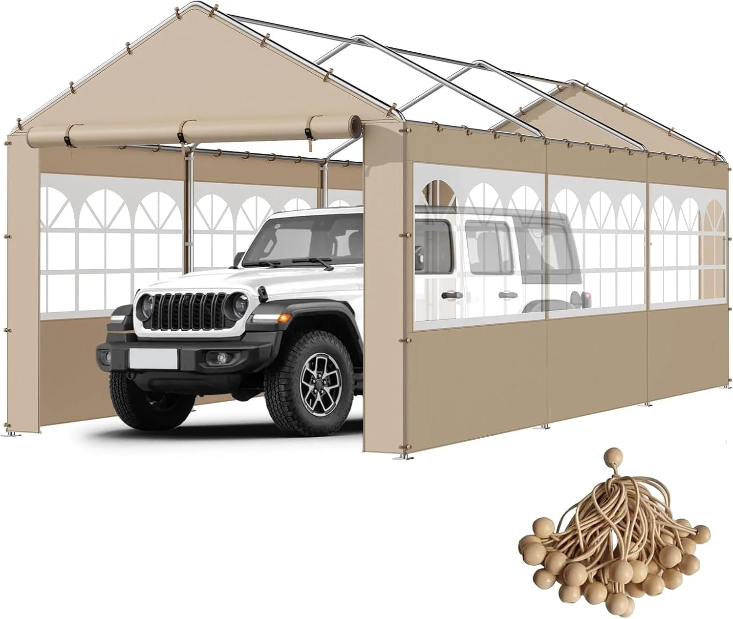 Discount 10×20 FT Car Canopy Replacement Cover, 800D Waterproof & UV, Beige - Image 5