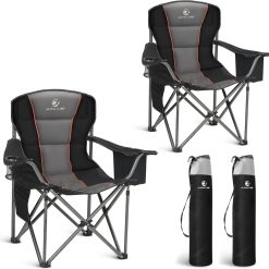 Lumi Discount LET鈥橲 CAMP Folding Camping Chair Oversized Heavy Duty Padded Outdoor Chair with Cup Holder Storage and Cooler Bag