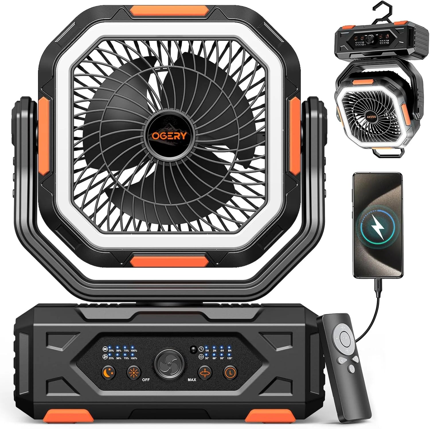 Lumi Discount OGERY Portable Fan Rechargeable, 30000mAh Camping Fan for Tent, RV & Outdoor with Up to 322H Runtime