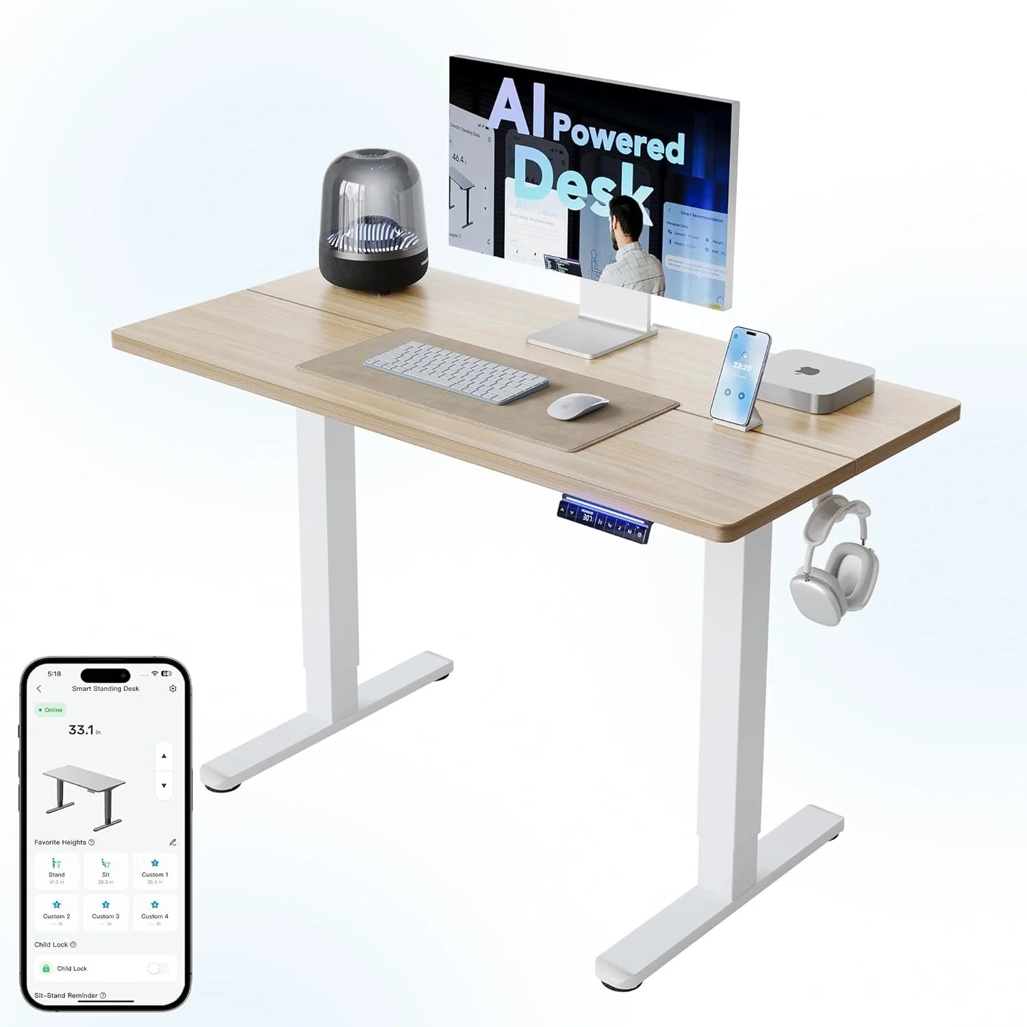 Lumi Discount HUANUO 32 Small Electric Standing Desk Adjustable Height, 4 Memory Height Settings - Image 6