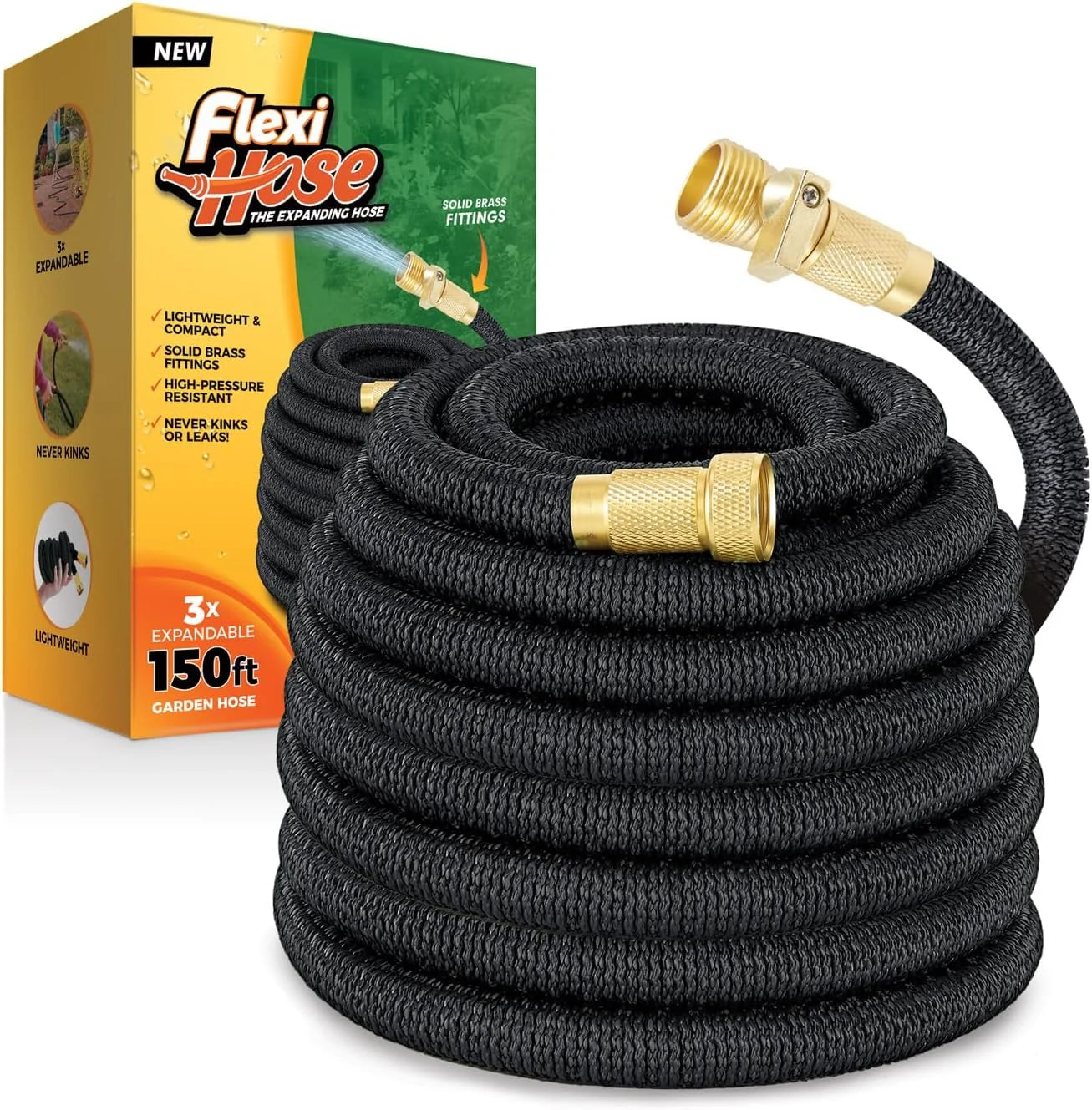 Lumi Discount Flexi Hose Lightweight Expandable Garden Hose, 100FT -Retractable Garden Hose, 3/4 Inch Solid Brass Fittings and Double