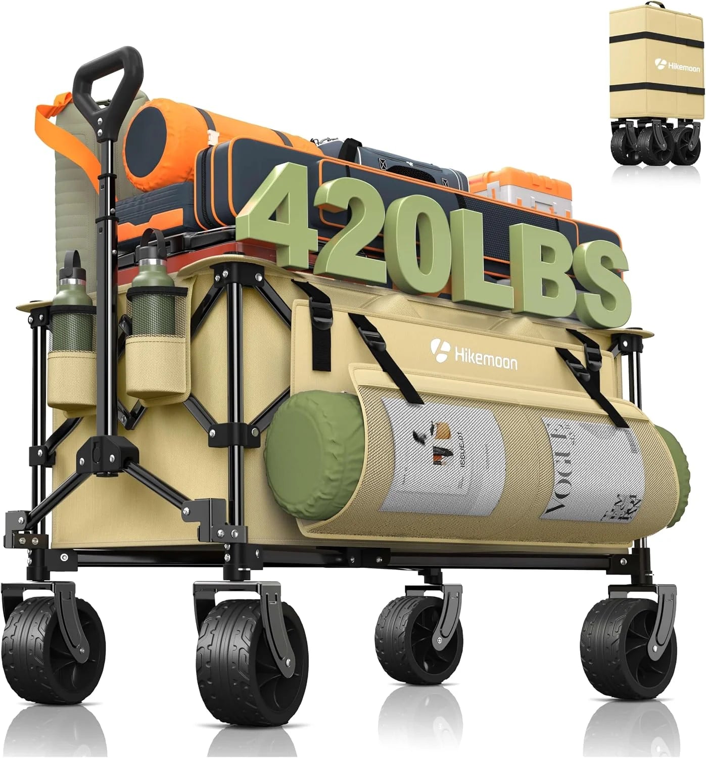 Discount 150L Collapsible Wagon Compact with Big Wheels, 420LBS Black - Image 5
