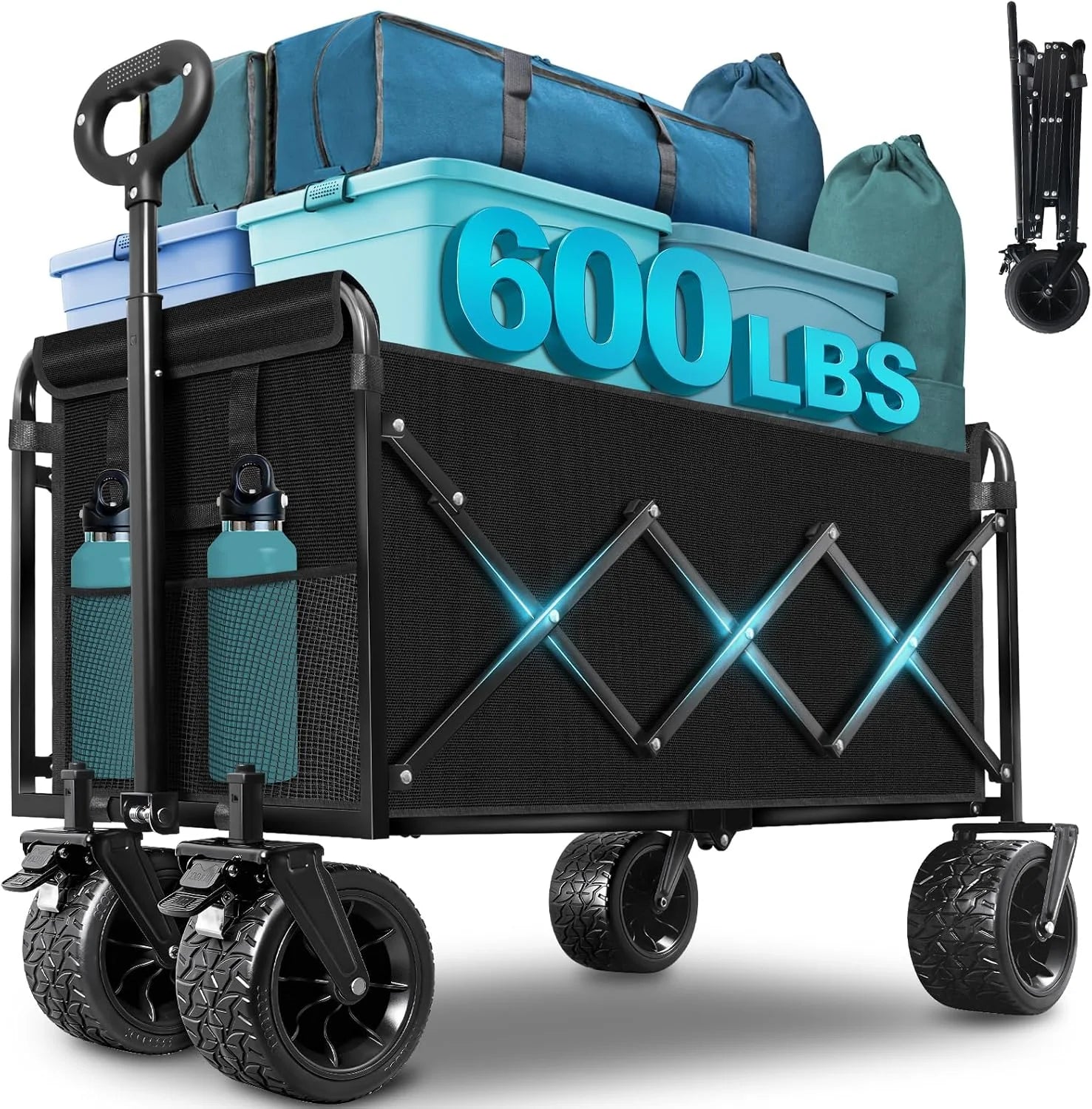 Lumi Discount Collapsible Wagon Cart with Wheels Foldable, 360 Lbs Heavy Duty Folding Utility Wagon - Image 3