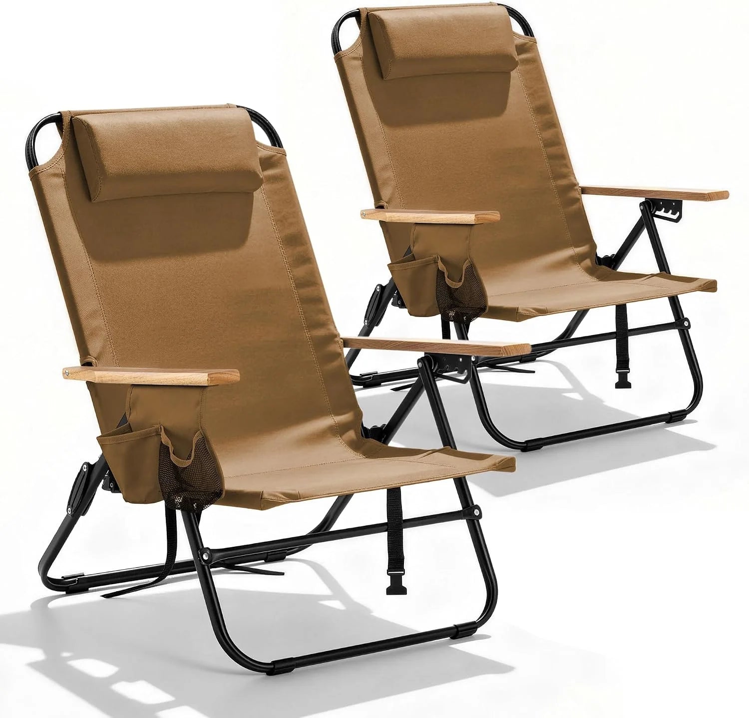 Lumi Discount Canpsky 2 Pack Premium 5-Position Reclining Camping Chair, Portable Folding Lightweight Outdoor Chair with Wooden - Image 2
