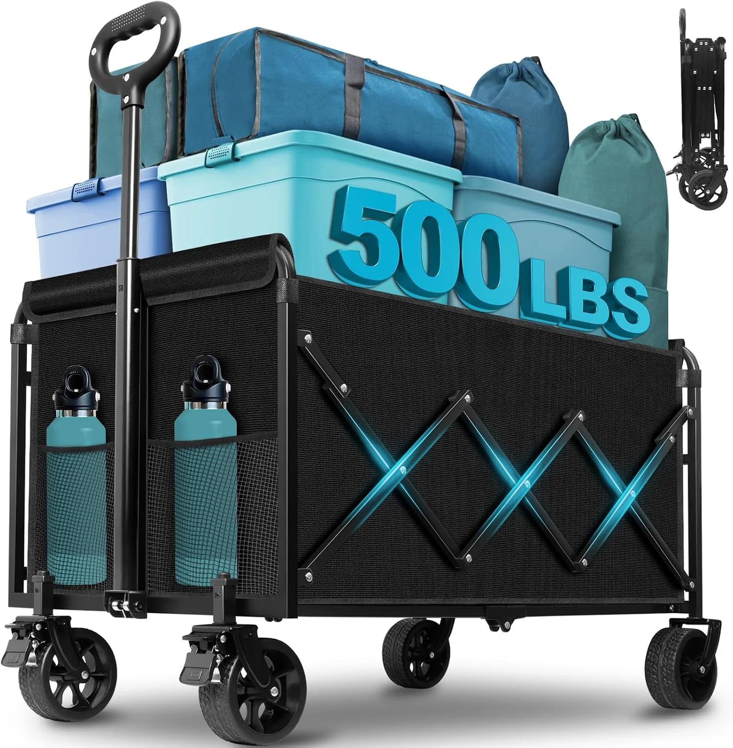 Lumi Discount Collapsible Wagon Cart with Wheels Foldable, 360 Lbs Heavy Duty Folding Utility Wagon - Image 2